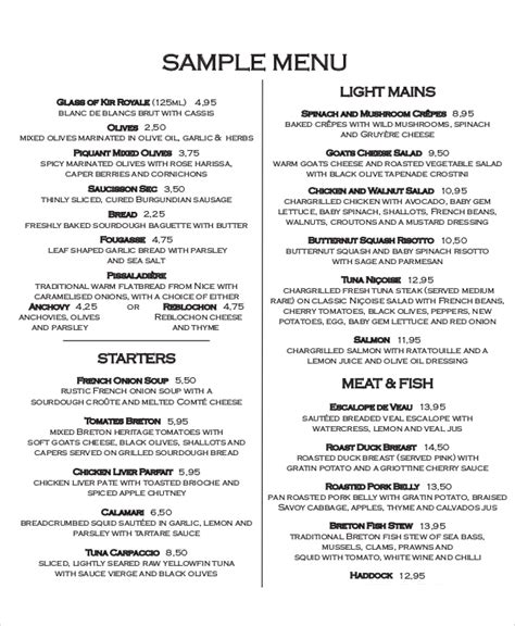 Printable Menu PDF .